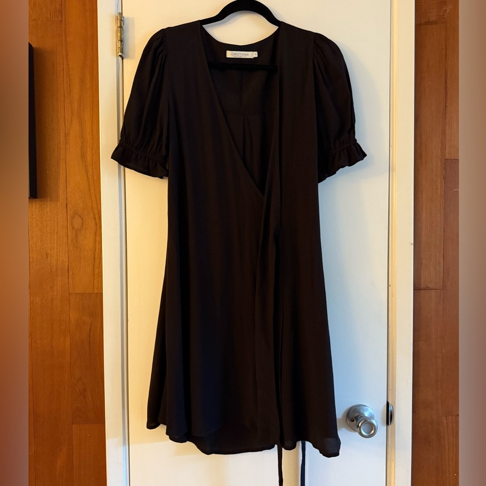 Christy Dawn Vasara Mini Wrap Dress in Raven Black - Picture 7 of 9